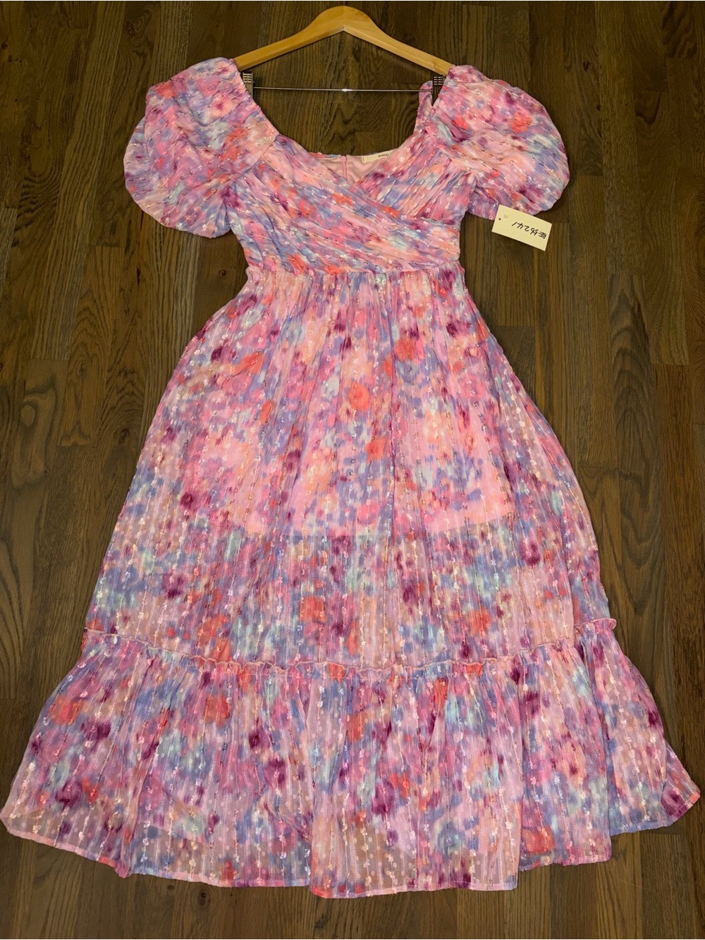 NWT Basil & Lola Floral Puff Sleeve Tiered Midi Dress Women’s Size Medium M